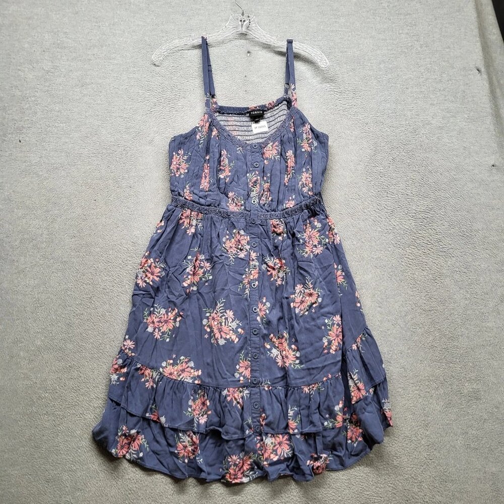 Torrid Women Dress 1 Blue Floral Fit & Flare Sundress Button Smocked Sleeveless